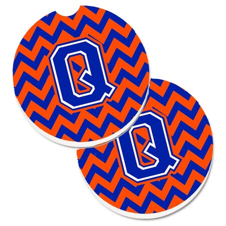Carolines Treasures Letter Q Chevron Orange and Blue  Cup Holder Car Coaster, PK2 CJ1044-QCARC